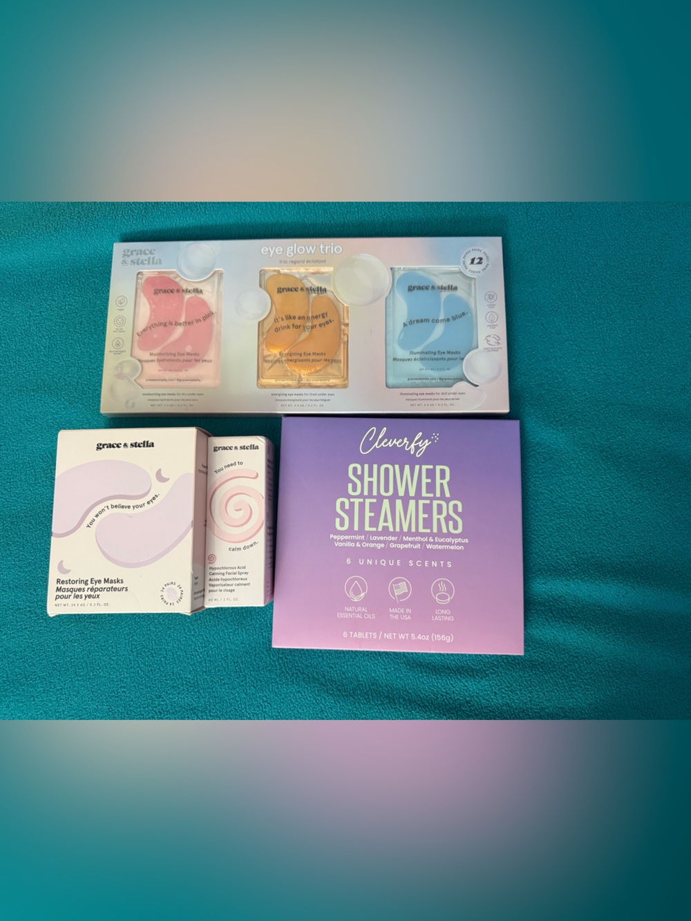 Shower Steamers & Eye Gel Trio - Assorted Pastel Set